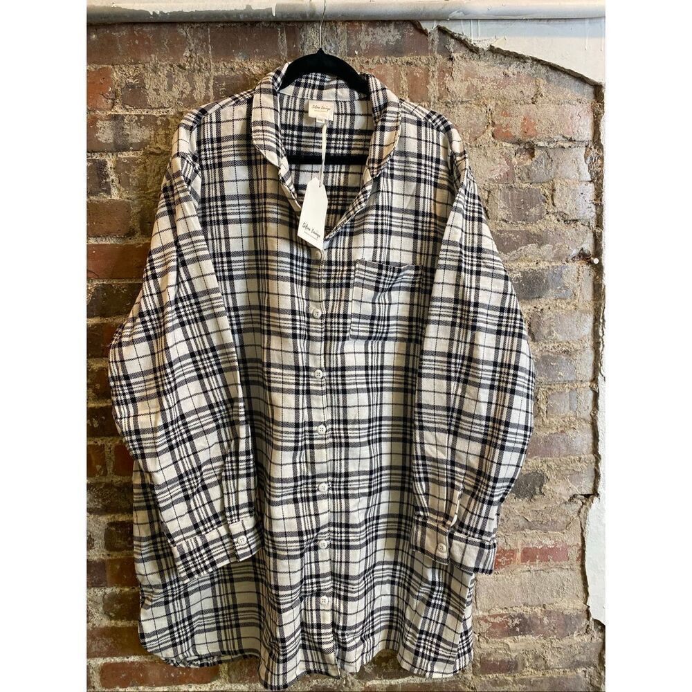 Seline Lounge • BRIDE • Black/White Plaid Flannel Tunic Button-down Ling Sleeve